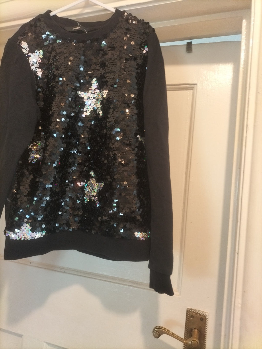 Girls George Age 9-10 Years Black Long Sleeved Sequin Design Tshirt