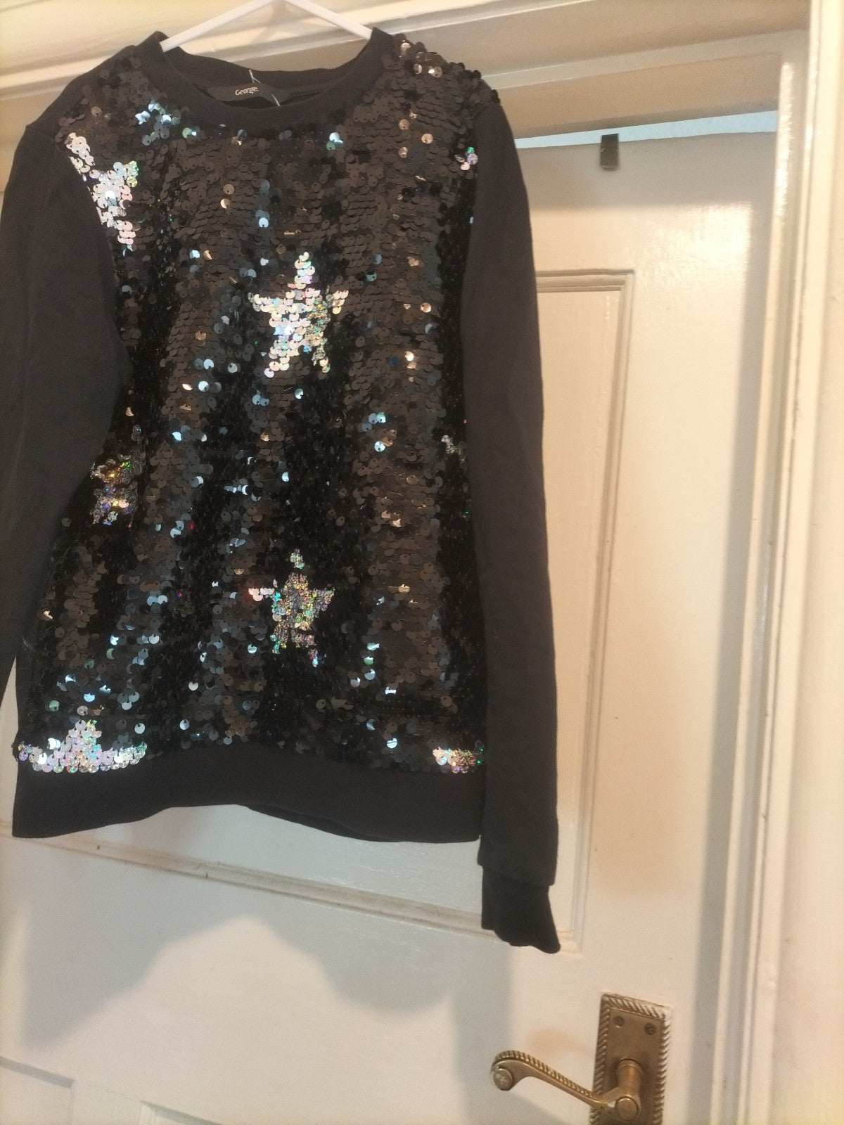 Girls George Age 9-10 Years Black Long Sleeved Sequin Design Tshirt
