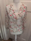 8 Ivory And Pink With Green Floral Long Sleeve Blouse