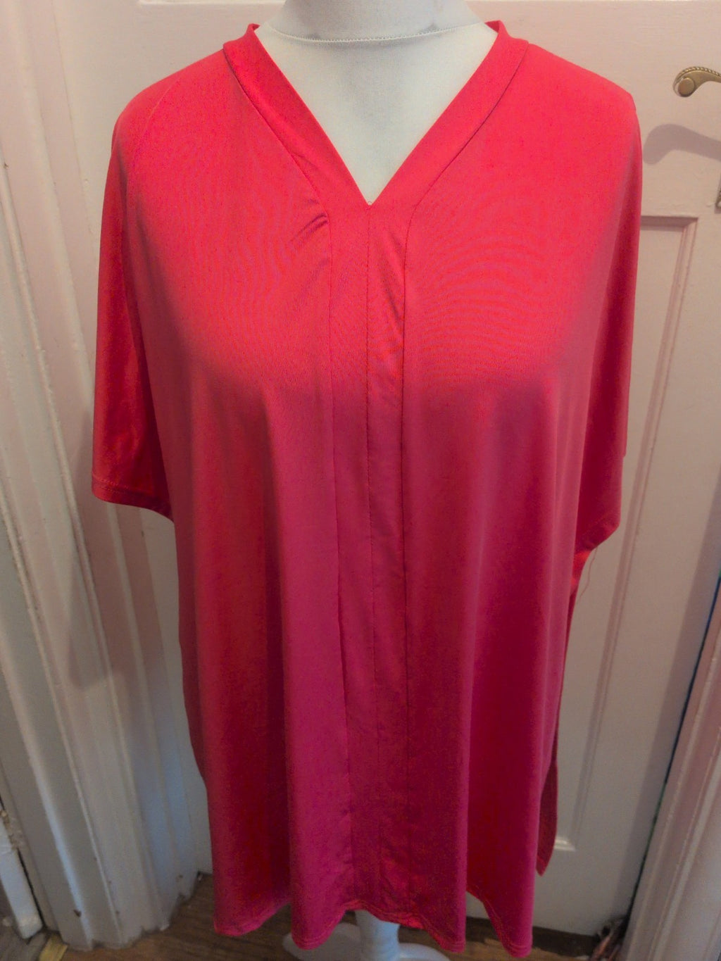 2XL Hot Pink V Neck Short Sleeve T-shirt