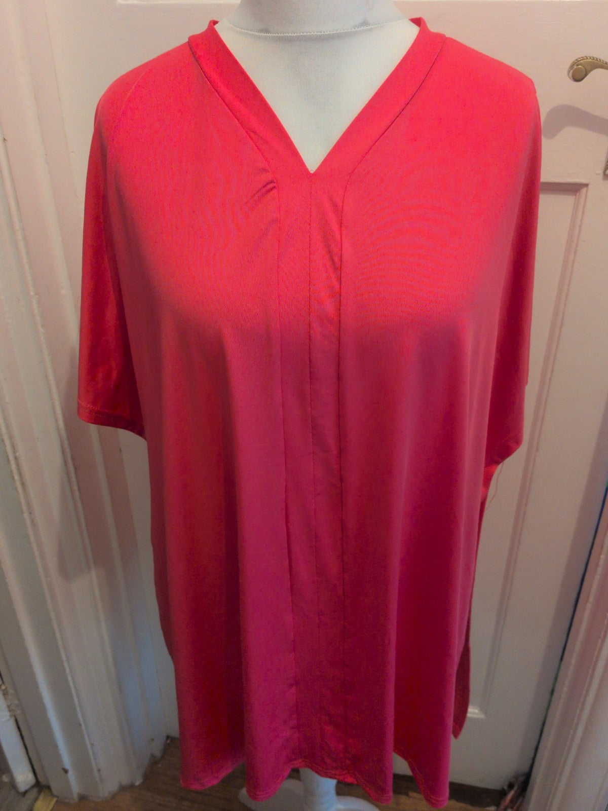 2XL Hot Pink V Neck Short Sleeve T-shirt