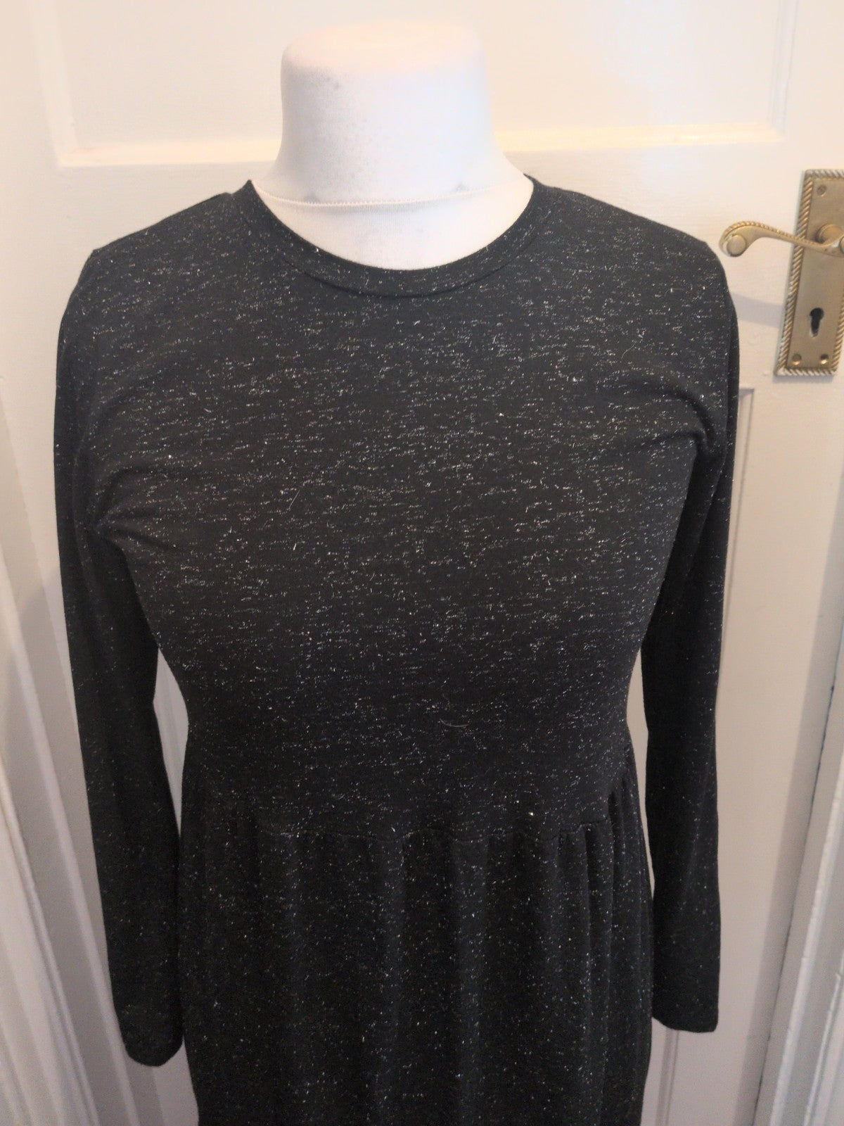 M&S Collection 10 Reg Black And Silver Long Sleeve Dress