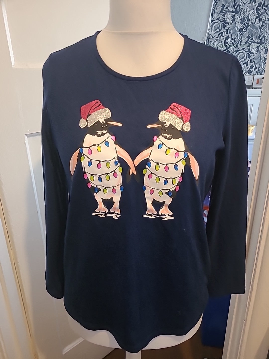 Ladies Tu Size 10 Navy Penguin Pyjama Top