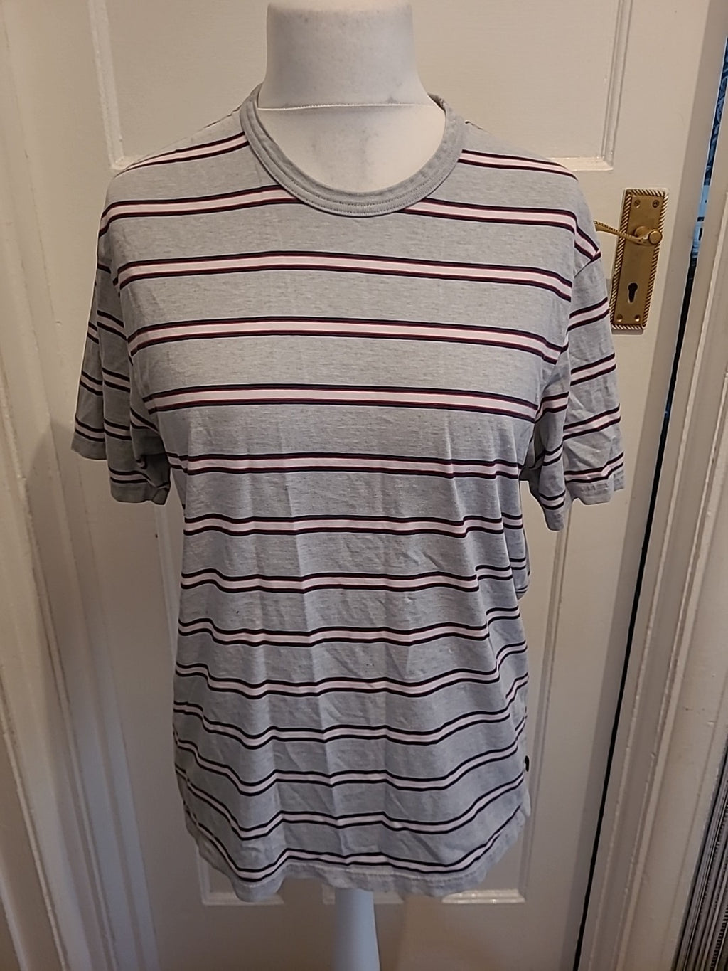 Mens Blue Harbour Size Small Grey Navy And Red Short Sleeved Polo