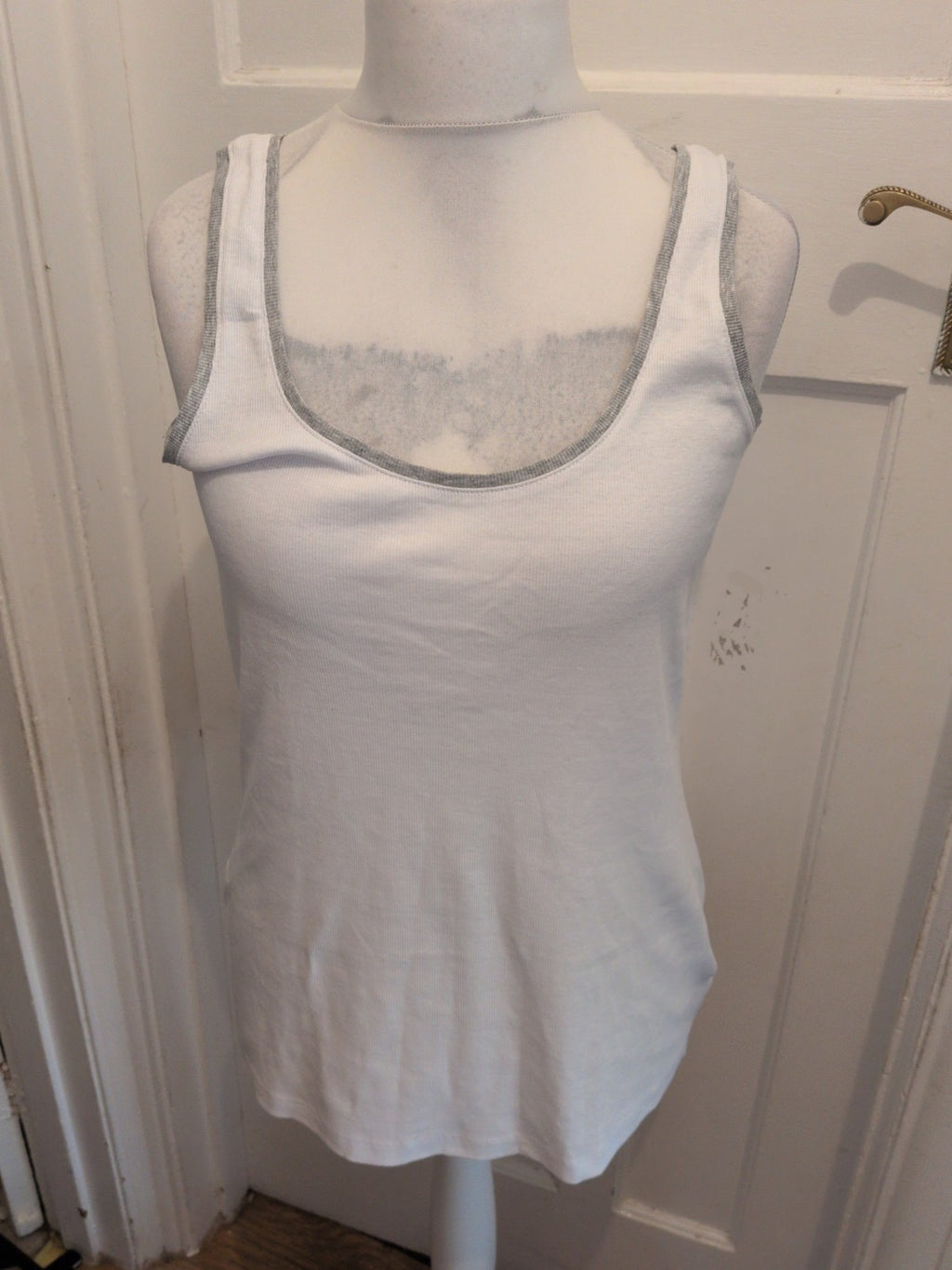 Next 18 White With Grey Trim Sleeveless Tank Vest Top