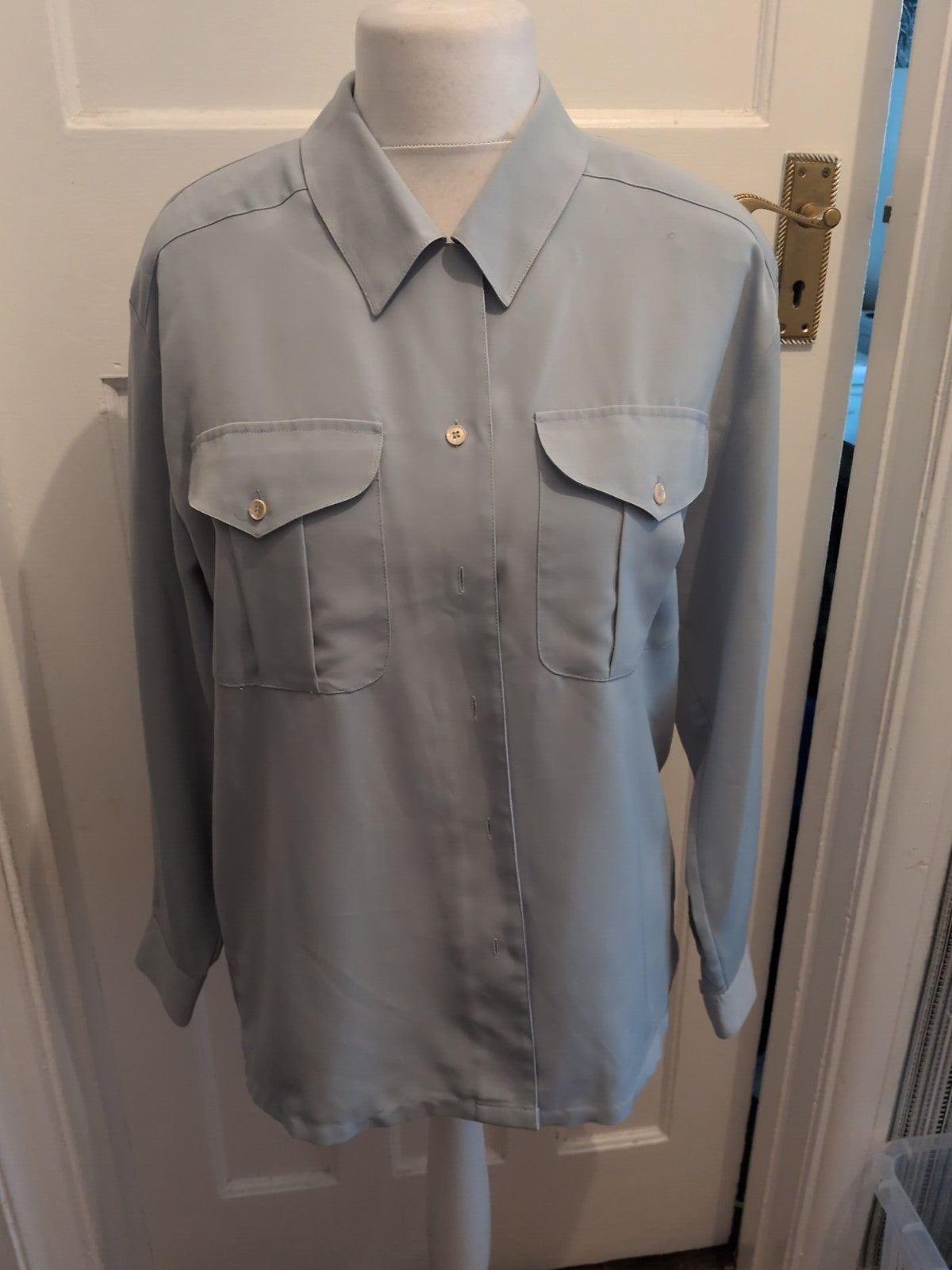 J.Taylor 10 Pale Turquoise Long Sleeved Collared Blouse