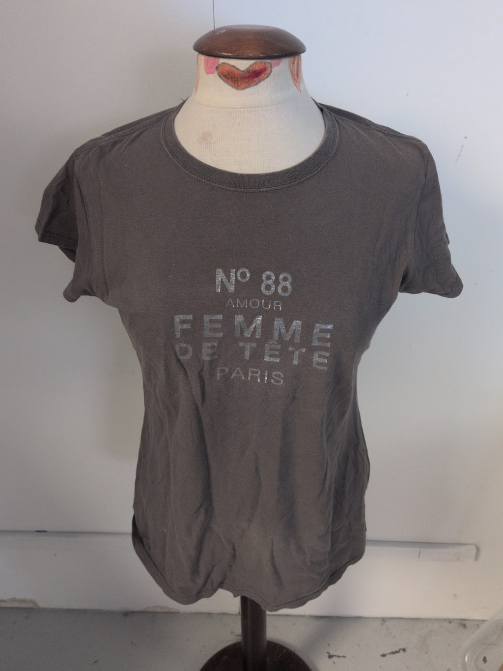 River Island 14 Grey With Silver Print Short Sleeve T-shirt