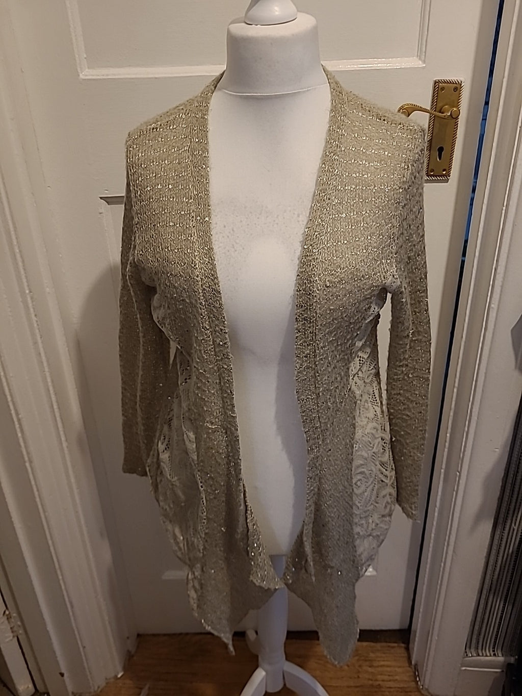 Ladies Size Medium Silvery Grey Long Sleeved Sequin Cardigan