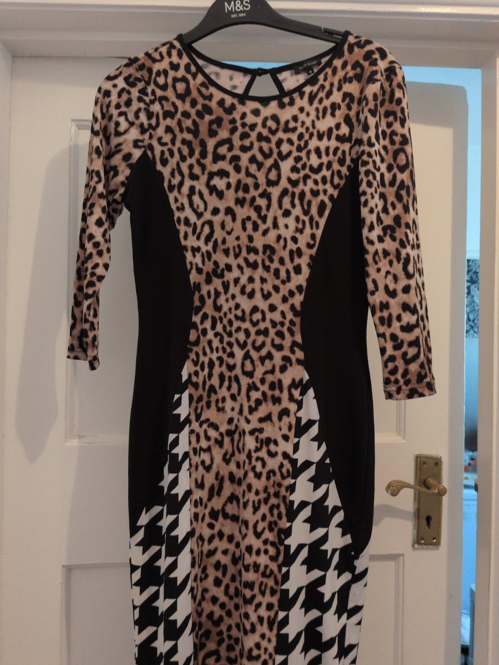 River Island 8 Leopard Print 3/4 Sleeve Long Length Dress
