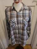 Mens Cherokee Size Medium Beige/Purple Check Long Sleeved Shirt