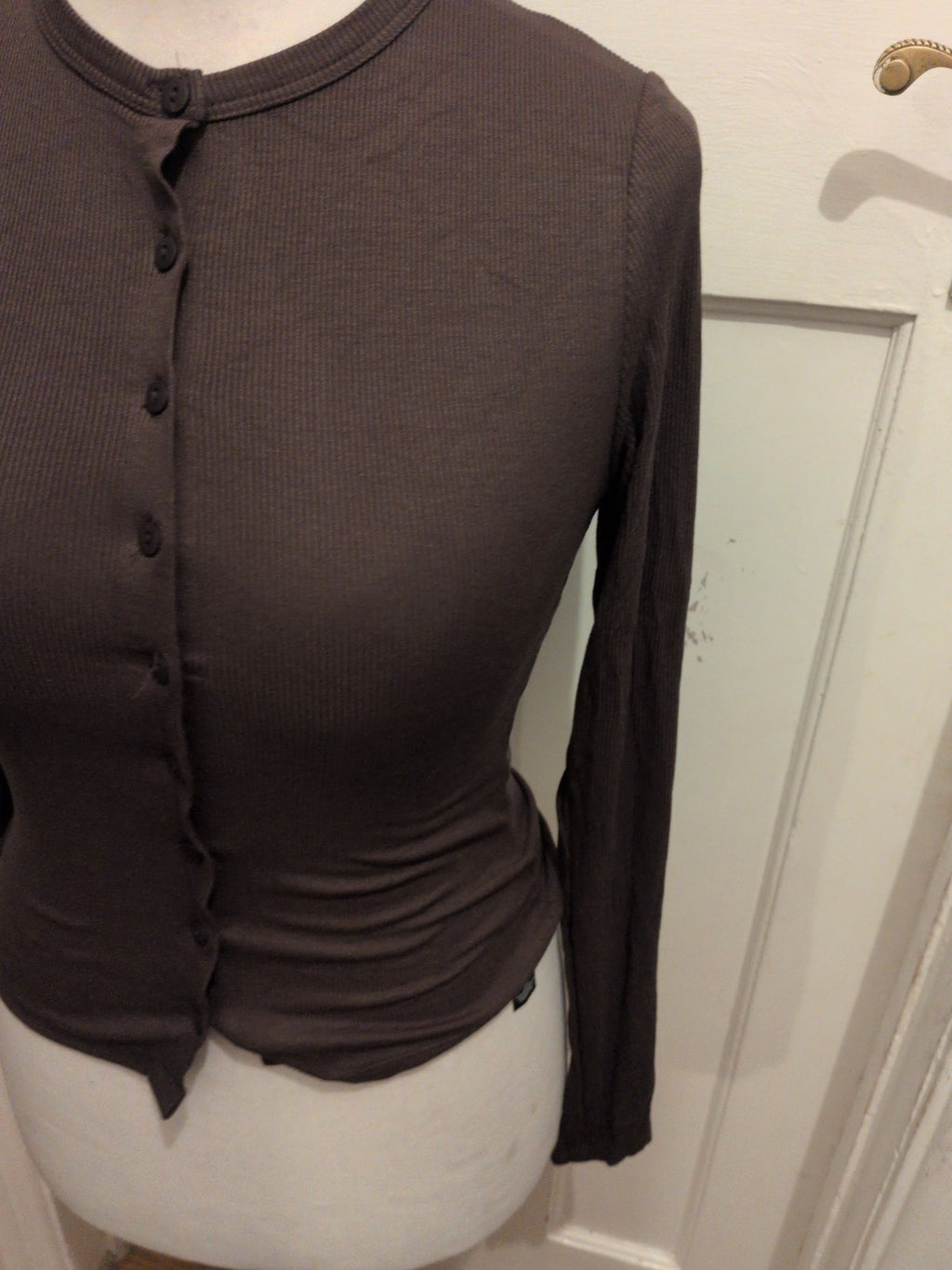 Prettylittlething 10 Dark Khaki Long Sleeve Buttoned Top