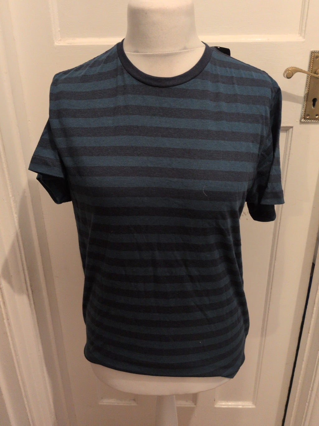 Brand New ACW85 Medium Navy And Teal Stripe Short Sleeve T-shirt