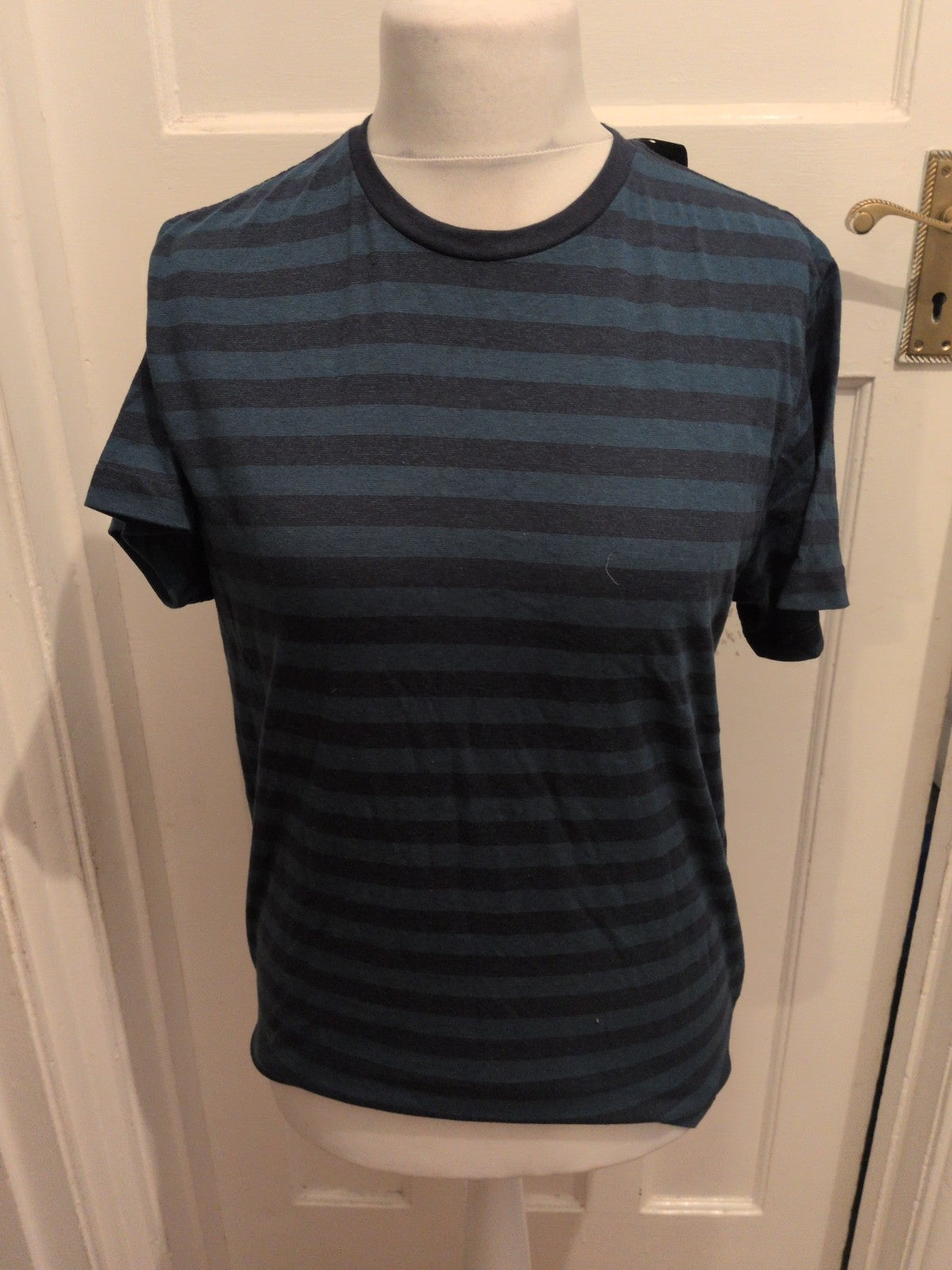 Brand New ACW85 Medium Navy And Teal Stripe Short Sleeve T-shirt