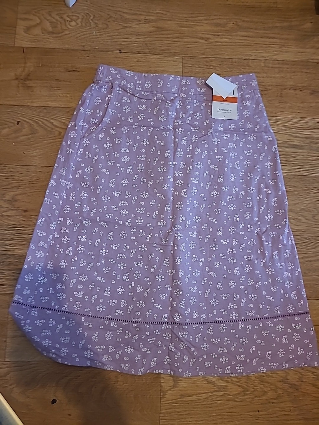 Brand New Ladies Bonmarche Size 10 Lilac And White Elasticated Linen Skirt...