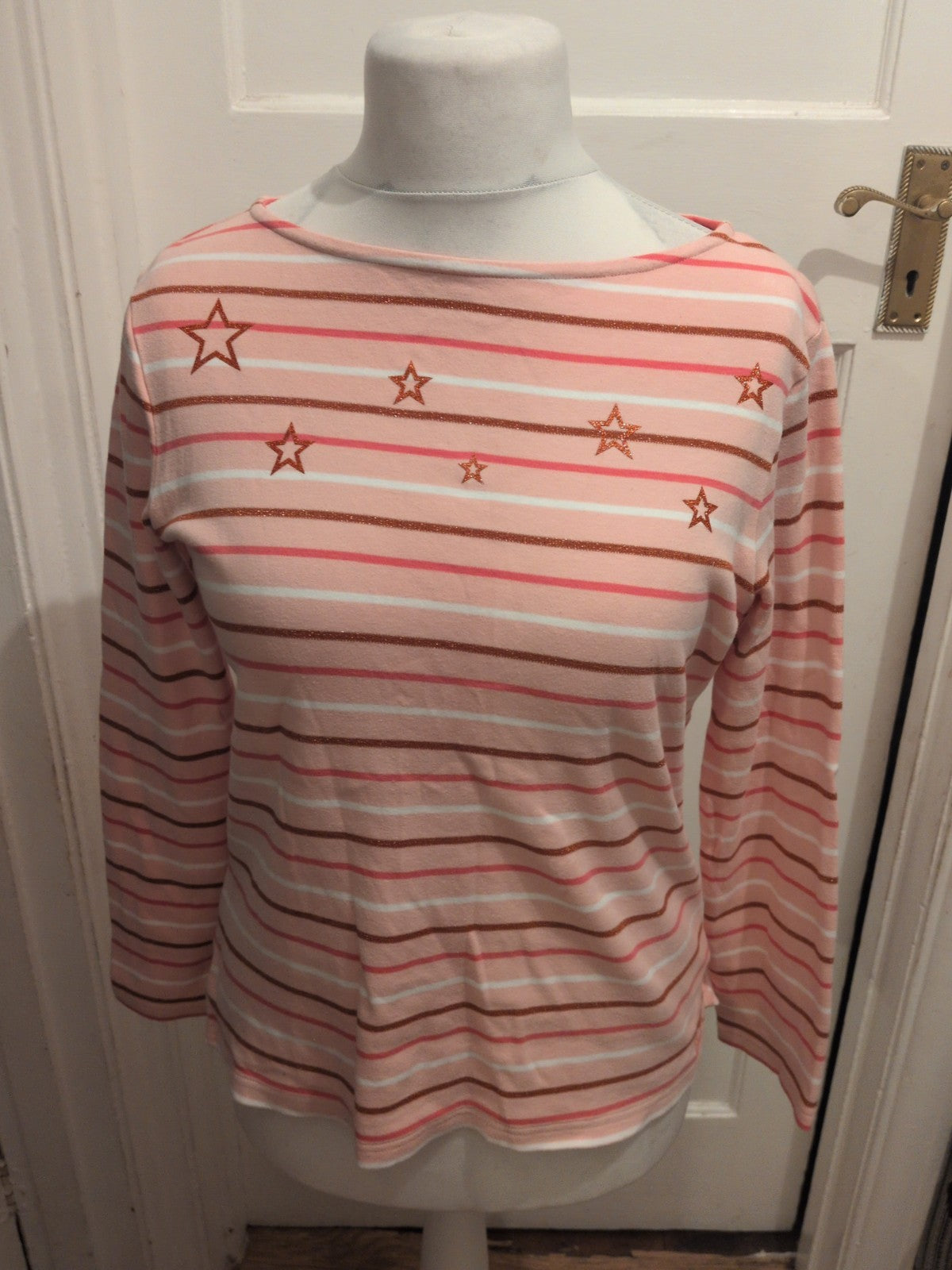 Ladies Crew Clothing Size 12 Pink Stripe Long Sleeve Star Blouse