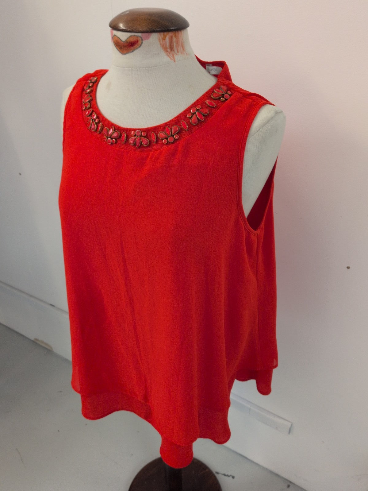George 14 Orange With Detail On Neck Sleeveless Blouse