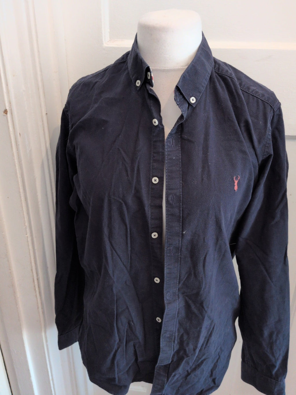 Next Large Navy Skinny Fit Long Sleeve Shirt