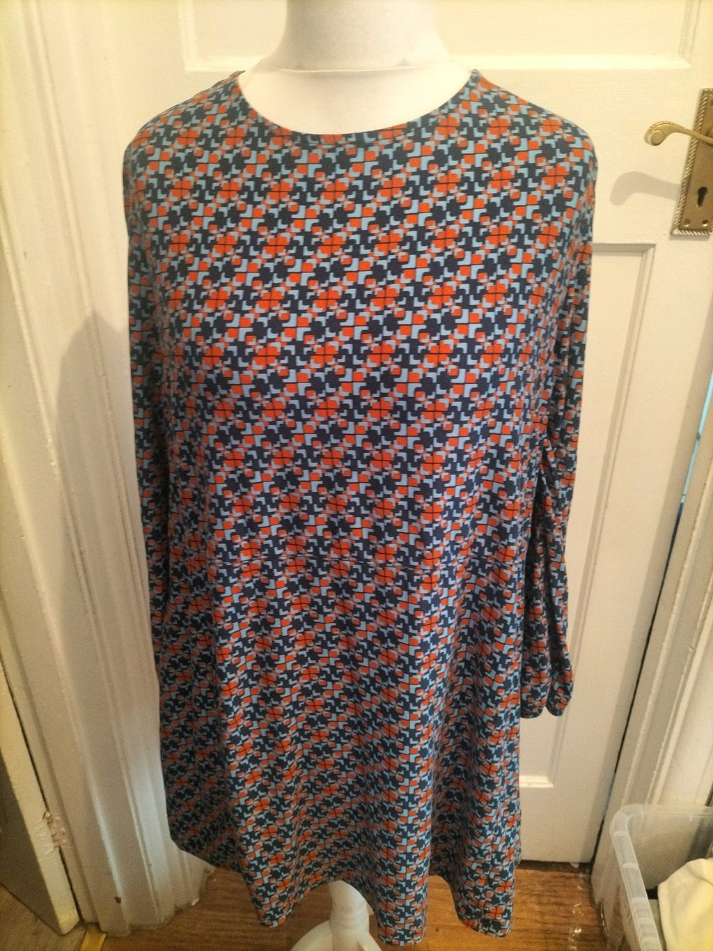 Tu 20 Orange Navy And Blue 3/4 Sleeve Blouse