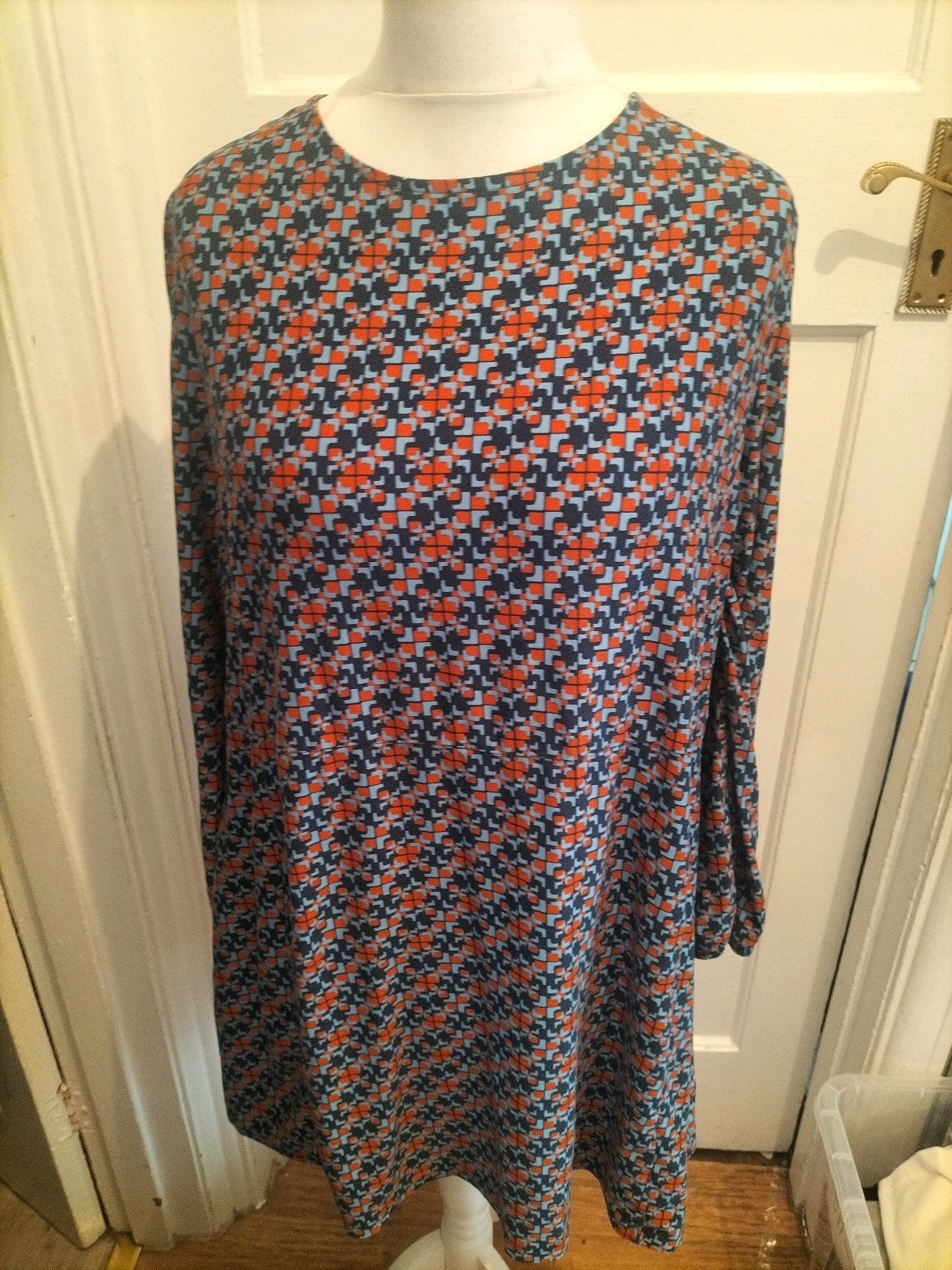 Tu 20 Orange Navy And Blue 3/4 Sleeve Blouse