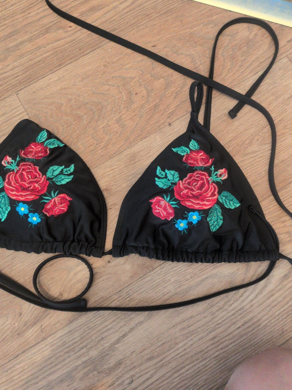 XL Black And Red Floral Padded Bikini Bra