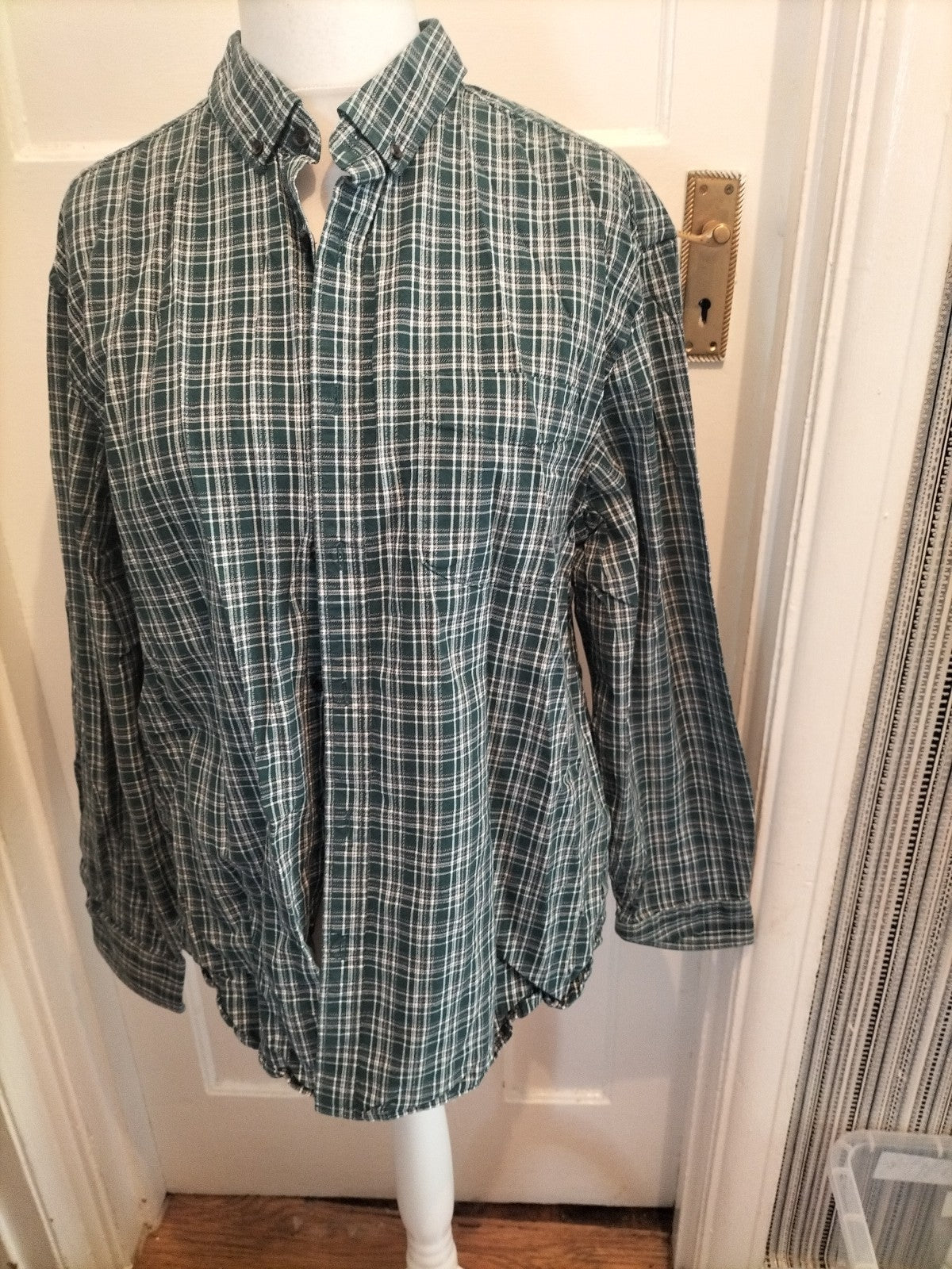 Mens M&S Collection Size XL Dark Green And White Check Laundered Oxford Shirt...