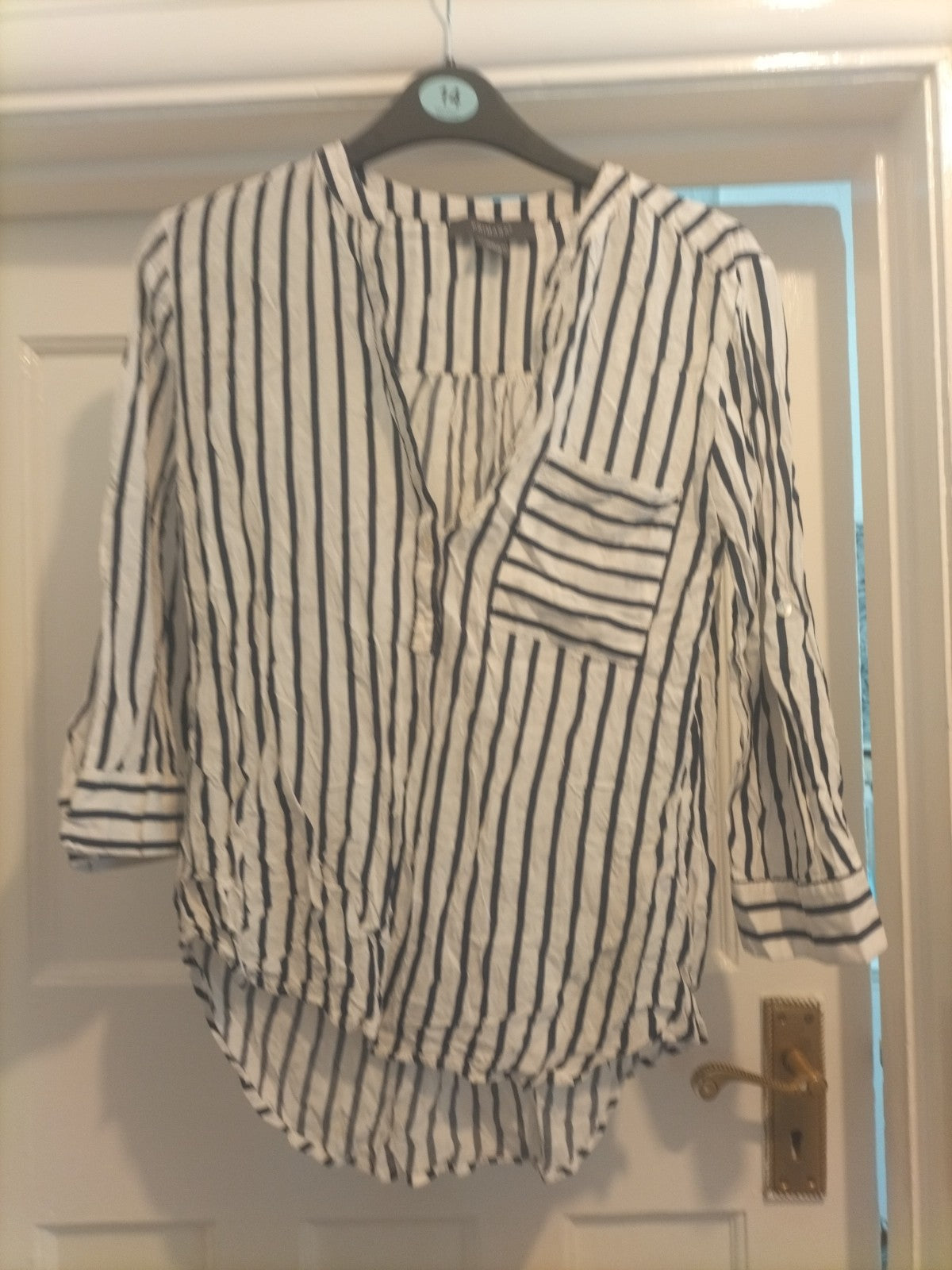 Ladies Primark Size 8 Navy White Striped Long Sleeved Tshirt