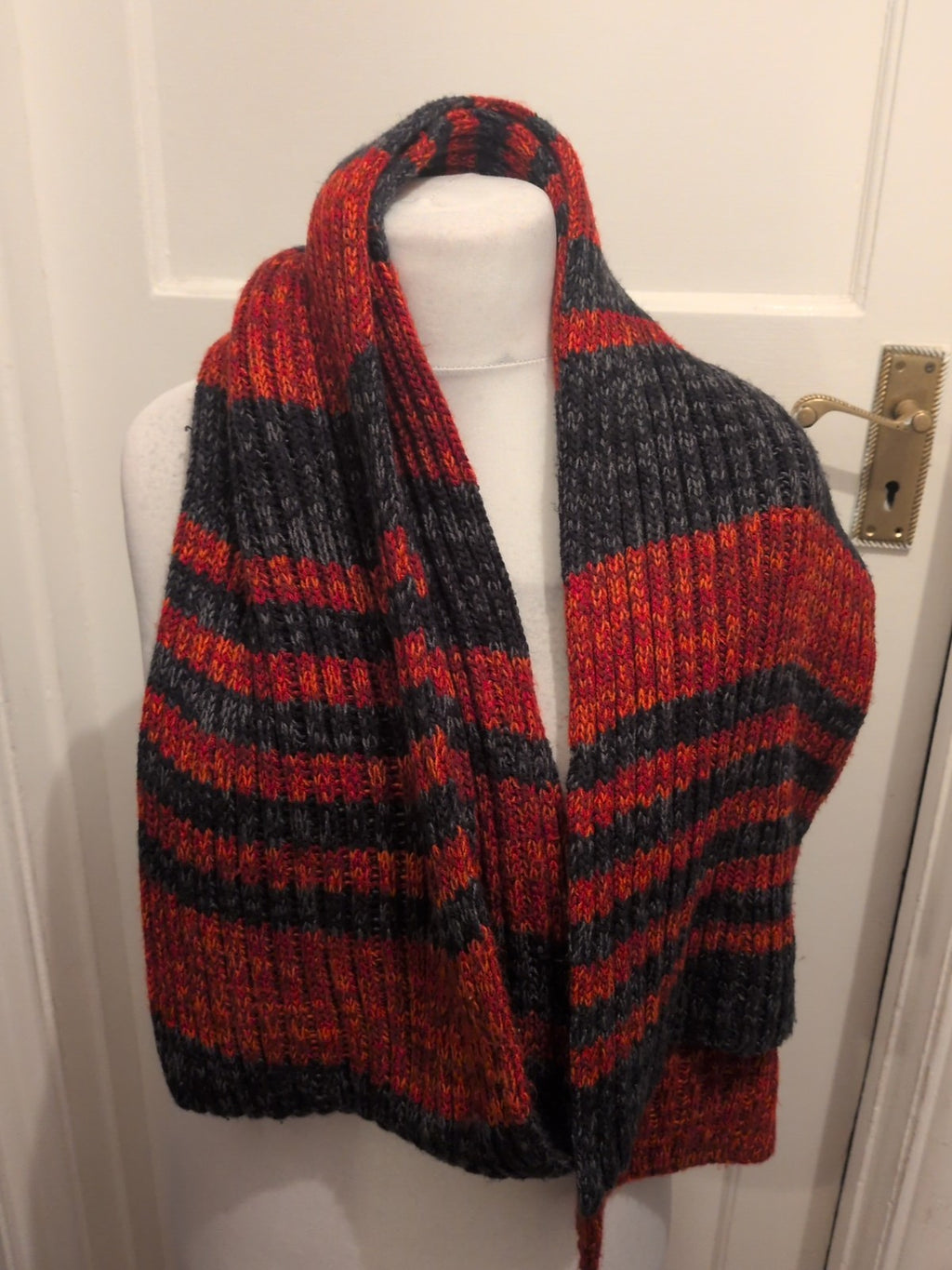 Mens Red And Grey Striped Large Scarf
