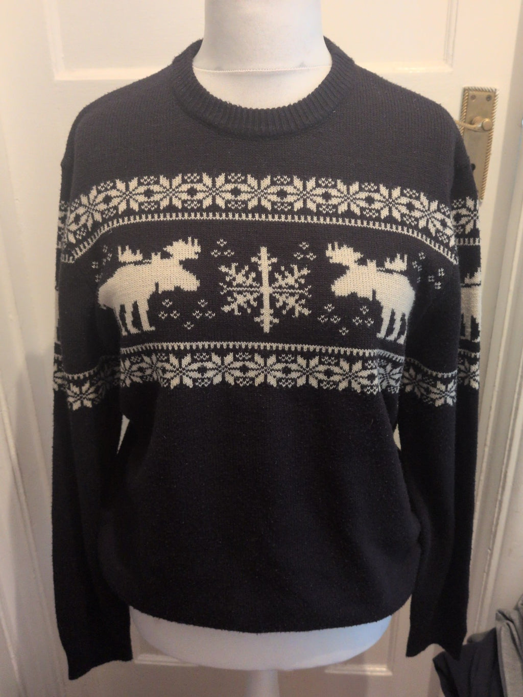 George Medium Black Reindeer Pattern Jumper Pullover