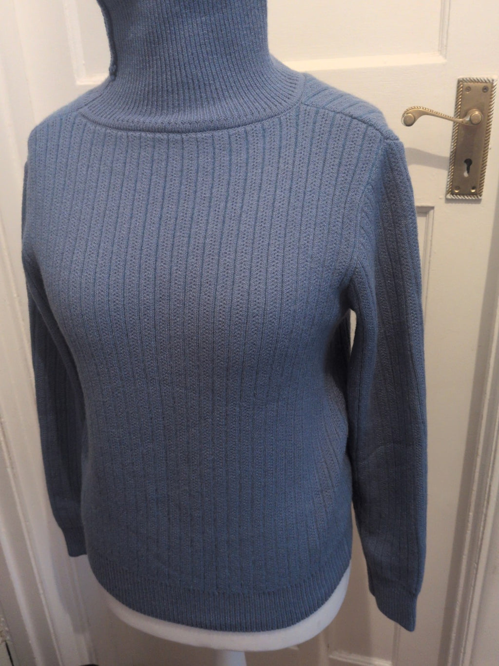 Medium Blue Ribbed High Neck Warm Jumper