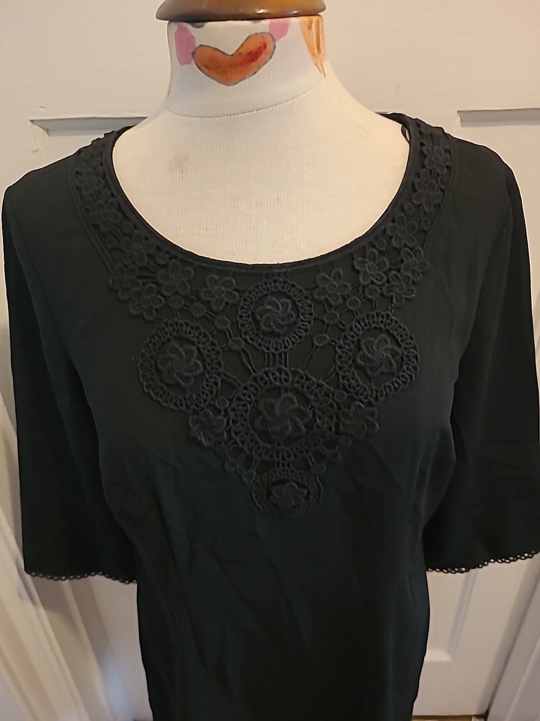 Ladies Tu Size 12 Black Embroidery Neck Mid Sleeved Dress