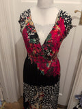 Ladies Size Medium Multicoloured Floral V Neck Long Length Dress