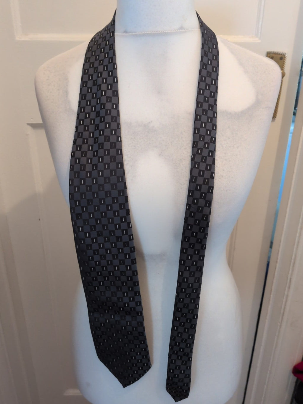 Marks And Spencer Dark Grey And Black Square Pattern Tie