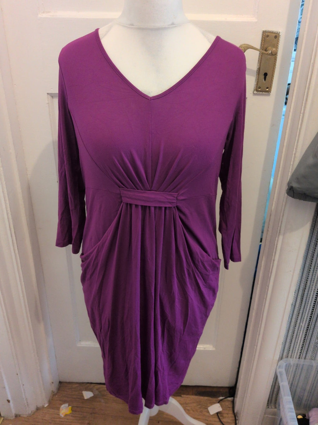 Marks And Spencer 14 Magenta 3/4 Sleeve Dress