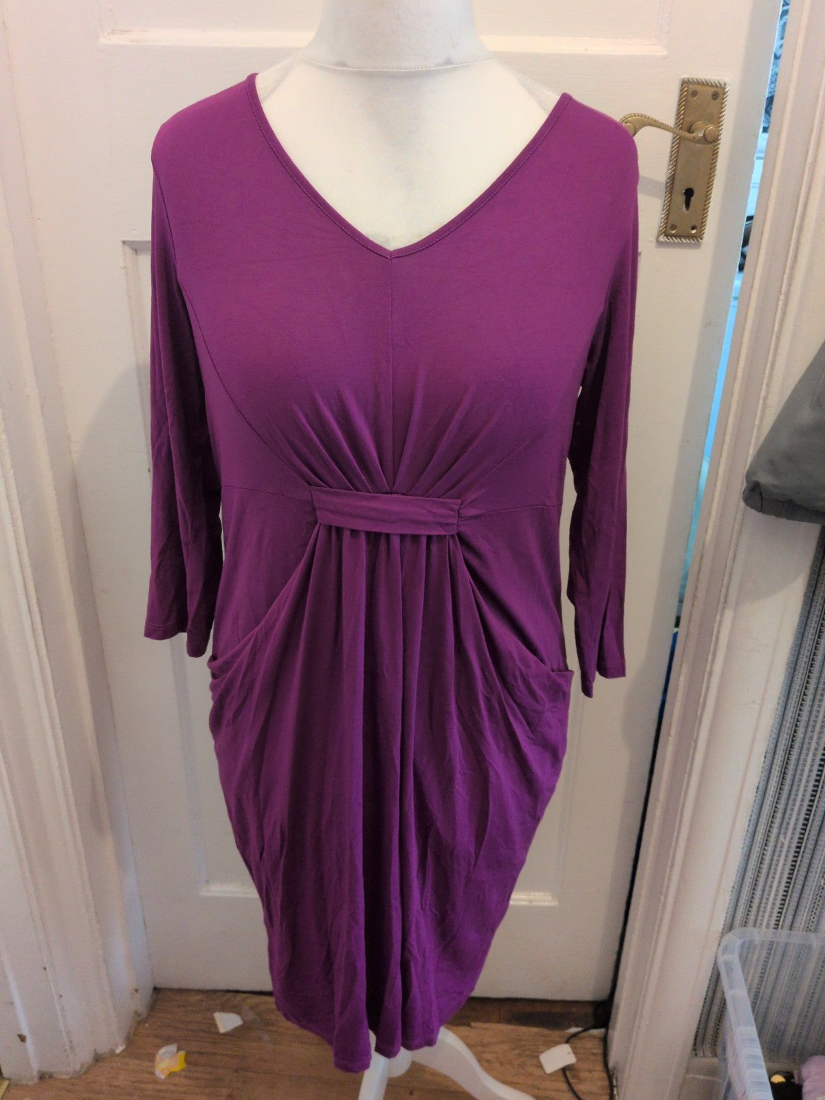 Marks And Spencer 14 Magenta 3/4 Sleeve Dress