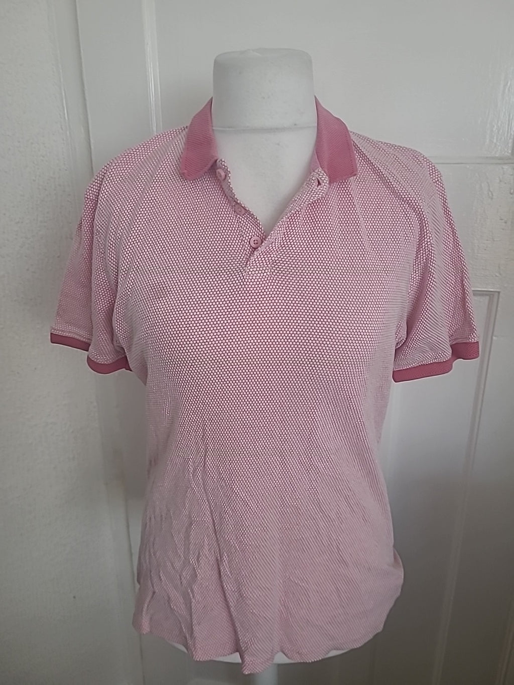 Mens 2nd Chapter Size Large Pink And White Short Sleeved Polo