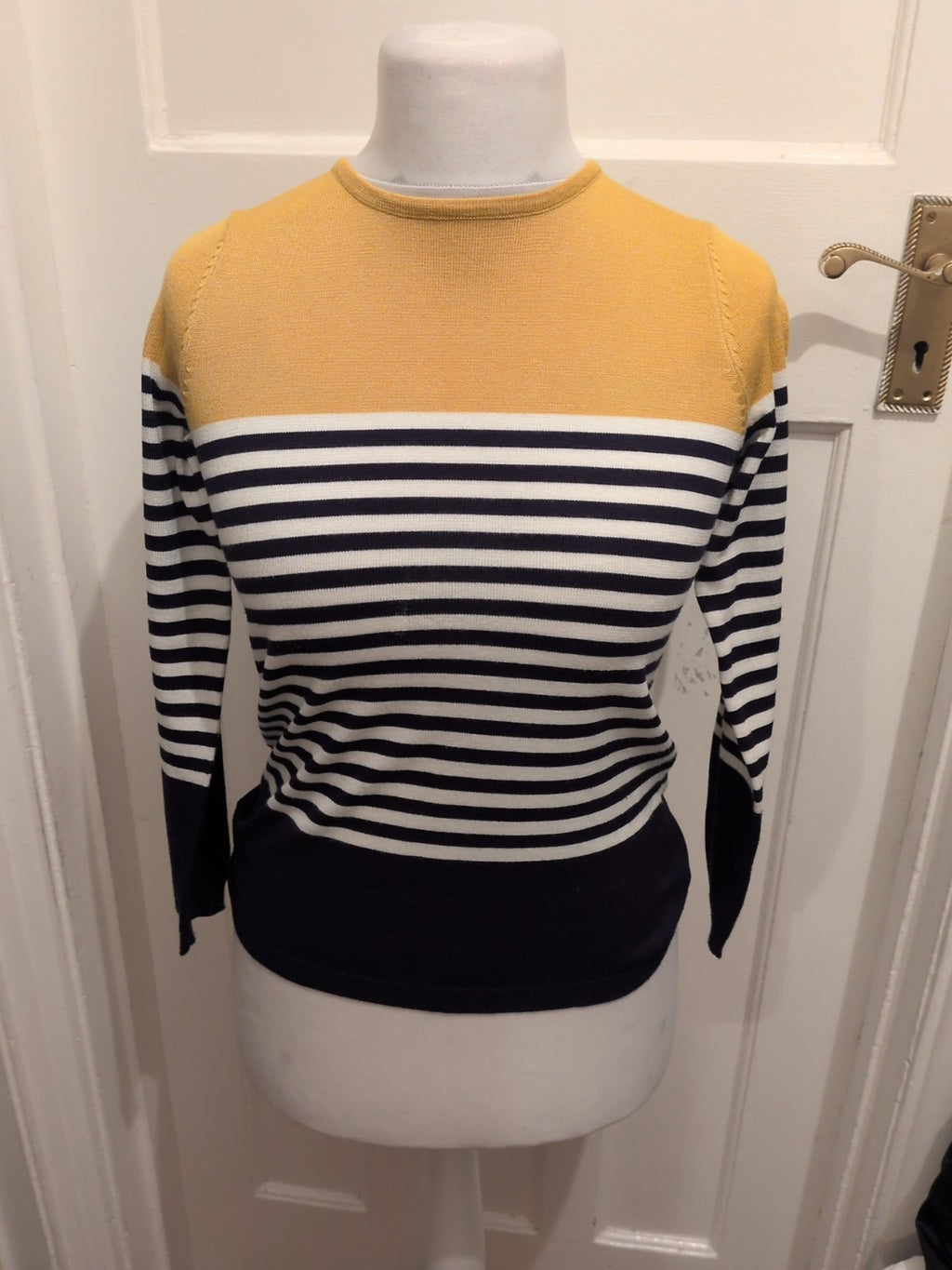 Apricot 8 Navy Yellow And White Long Sleeve Blouse