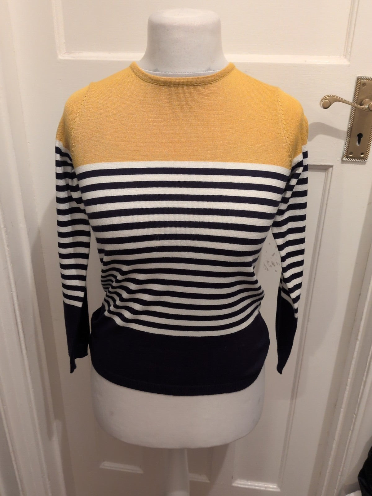 Apricot 8 Navy Yellow And White Long Sleeve Blouse