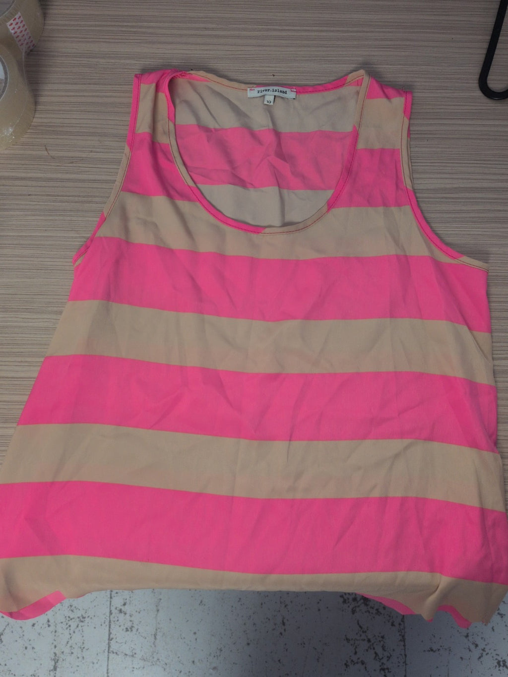River Island 10 Pink And Pale Brown Stripe Sleeveless T-shirt
