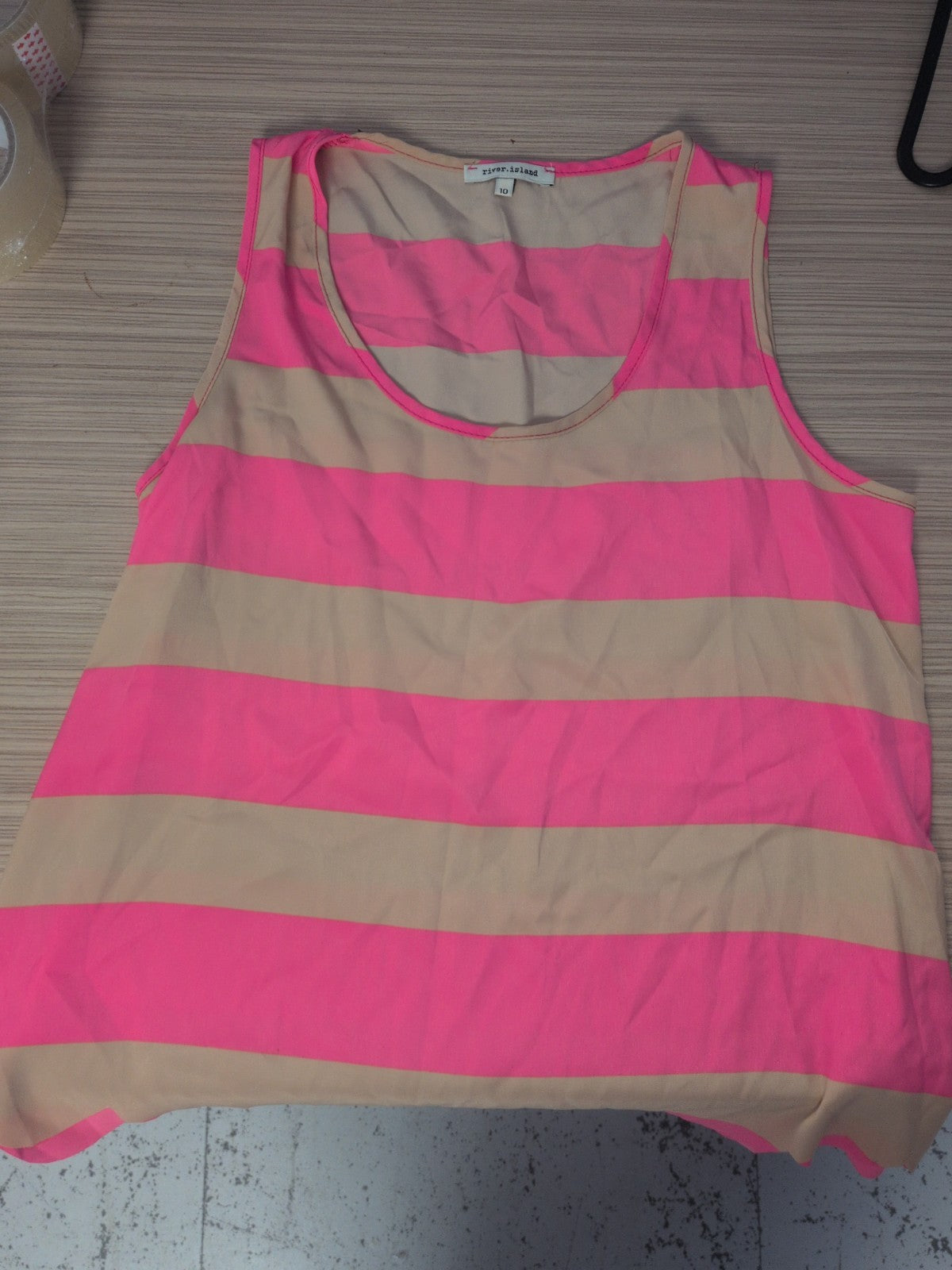 River Island 10 Pink And Pale Brown Stripe Sleeveless T-shirt