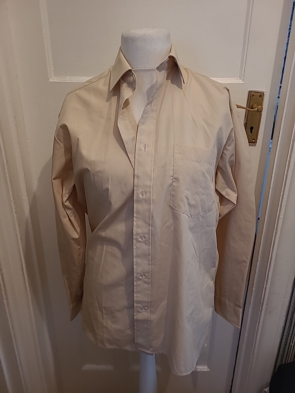 Mens Peter England Size 15.5 Beige Long Sleeved Shirt