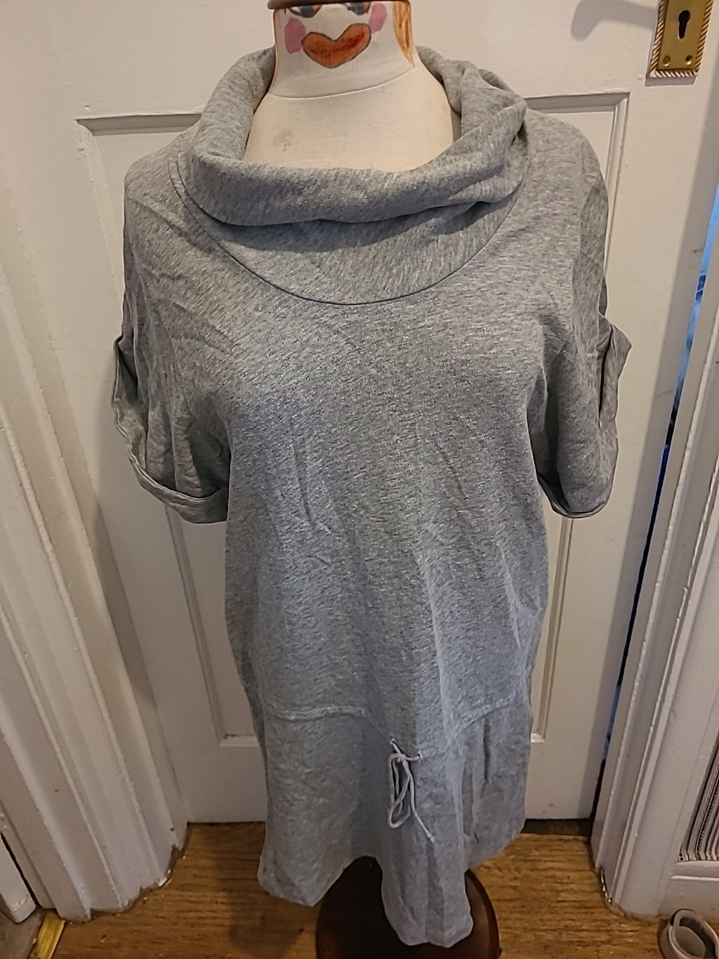 Ladies Short Sleeve Jumper Dress Drawstring Grey Size 12 KOOKAI (3) Roll Neck