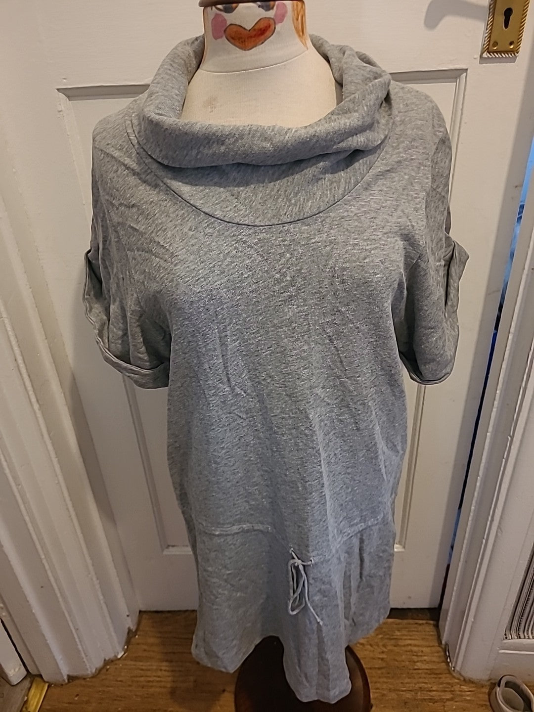 Ladies Short Sleeve Jumper Dress Drawstring Grey Size 12 KOOKAI (3) Roll Neck