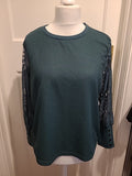 Ladies Shein Curve 0XL Bottle Green Lace Long Sleeve Blouse