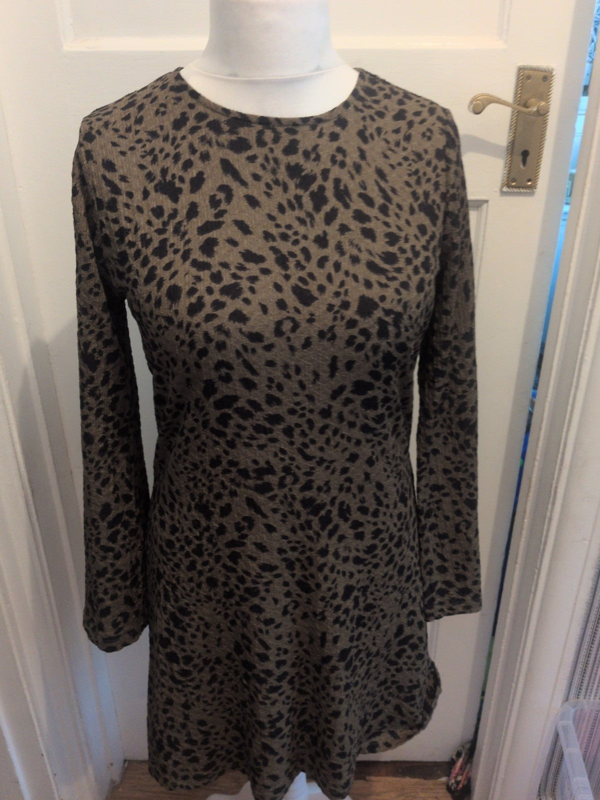 George 12 Black And Green Animal Print Long Sleeve Dress