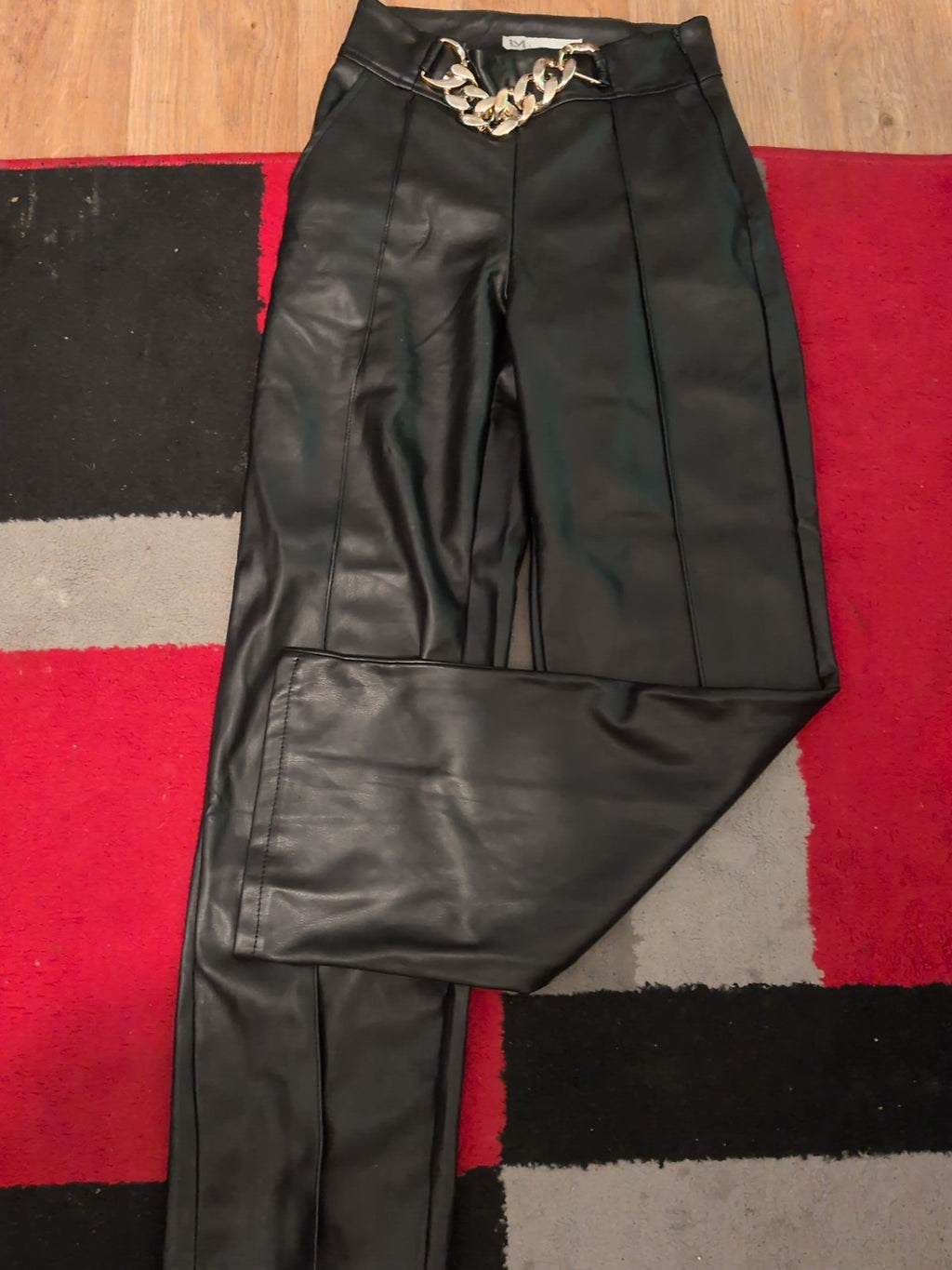 Ladies Lamiar Size Large Black Pleather Trousers Straight Leg