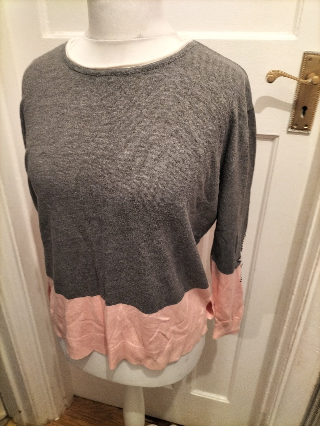 Ladies Principles Size 10 Grey And Pink Pullover Jumper