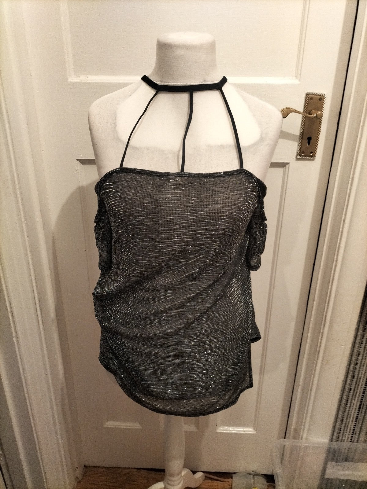 Ladies Pins & Needles Size M Silver See through Top