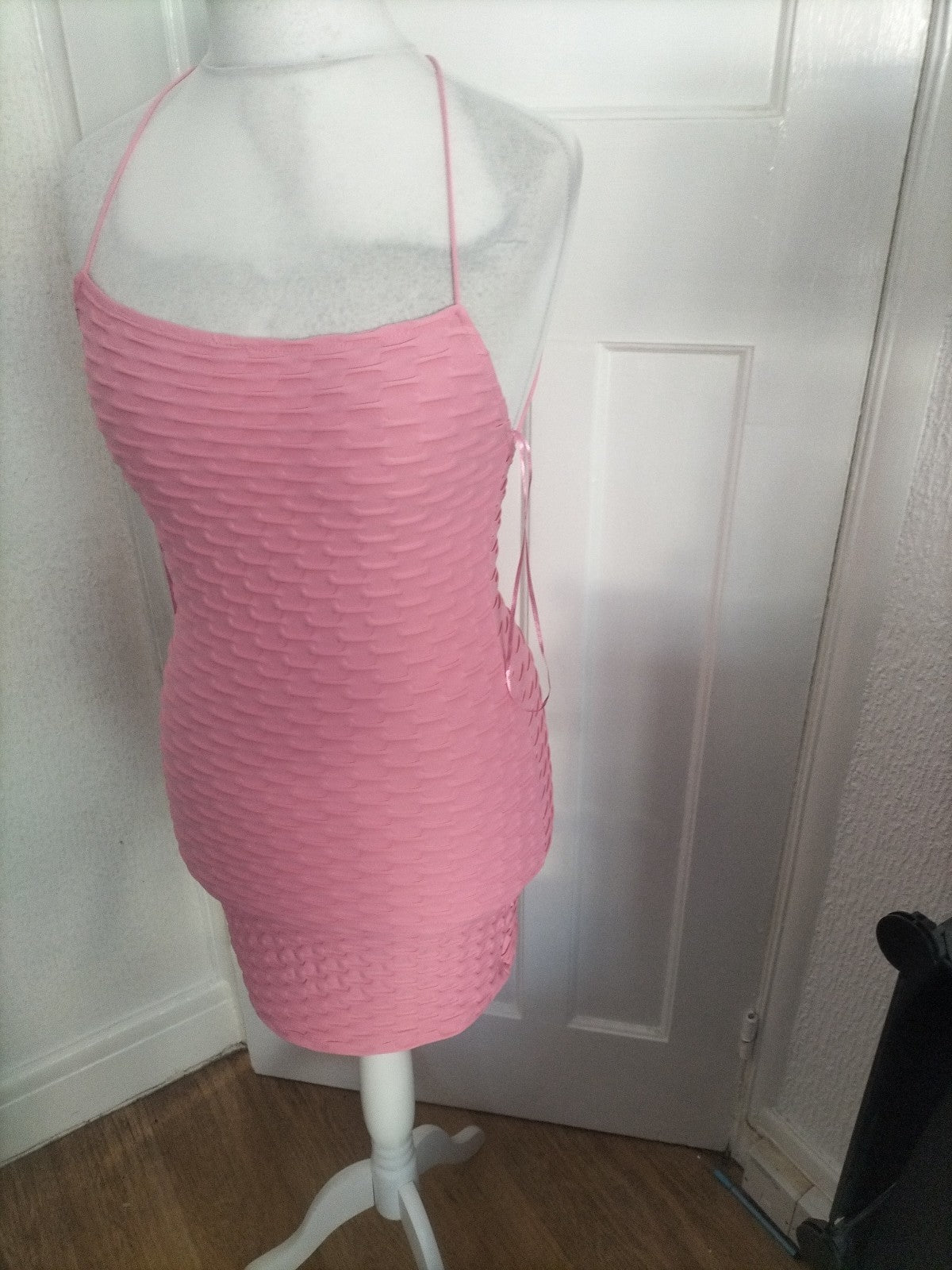 Ladies Bershka Size M Pink Textured Strappy Dress