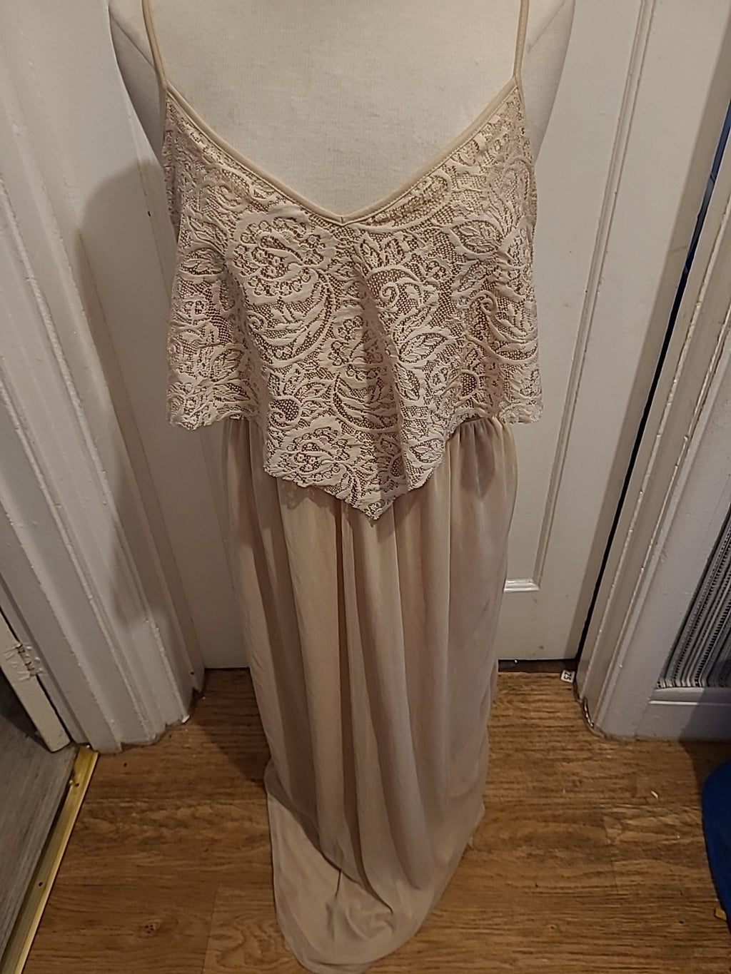 Ladies Miss Selfridge Size 14 Beige With Lace Detail Long Length Evening/Special