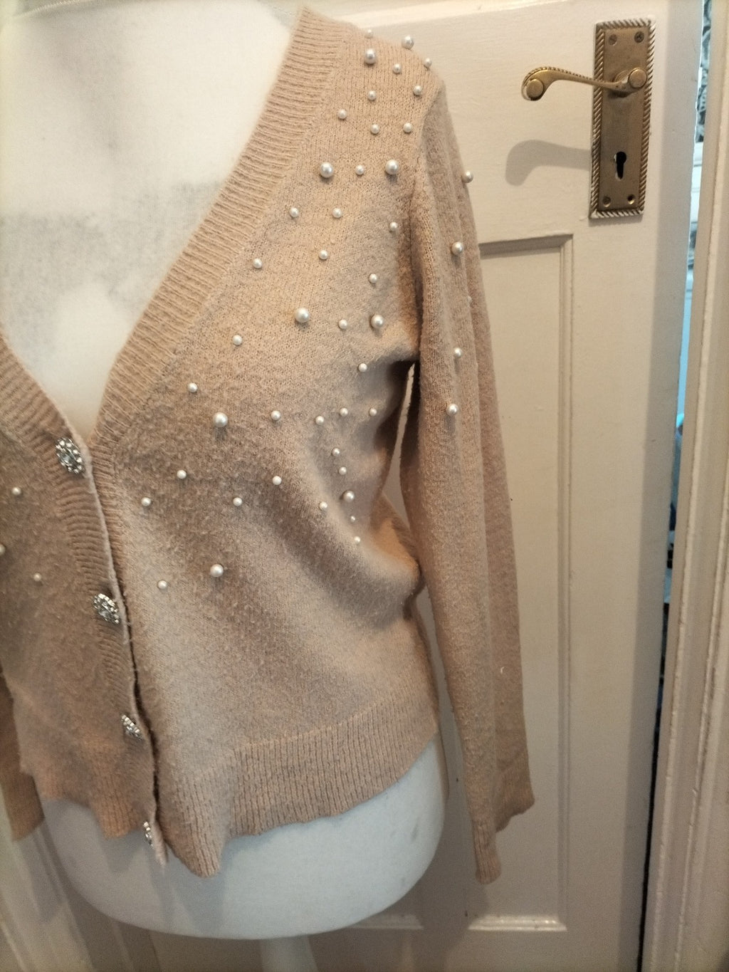 Brave Soul Medium Pale Browny Beige Pearl V Neck Cardigan
